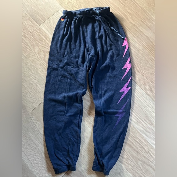 Aviator Nation Pants - Aviator Nation Women’s Indigo Blue Sweatpants Pink Lightning Bolt Women’s XS